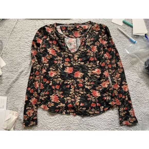 NWOT Anthropologie PILCRO Women's Split-Neck Floral Waffle Knit Thermal Top XS - Picture 2 of 10